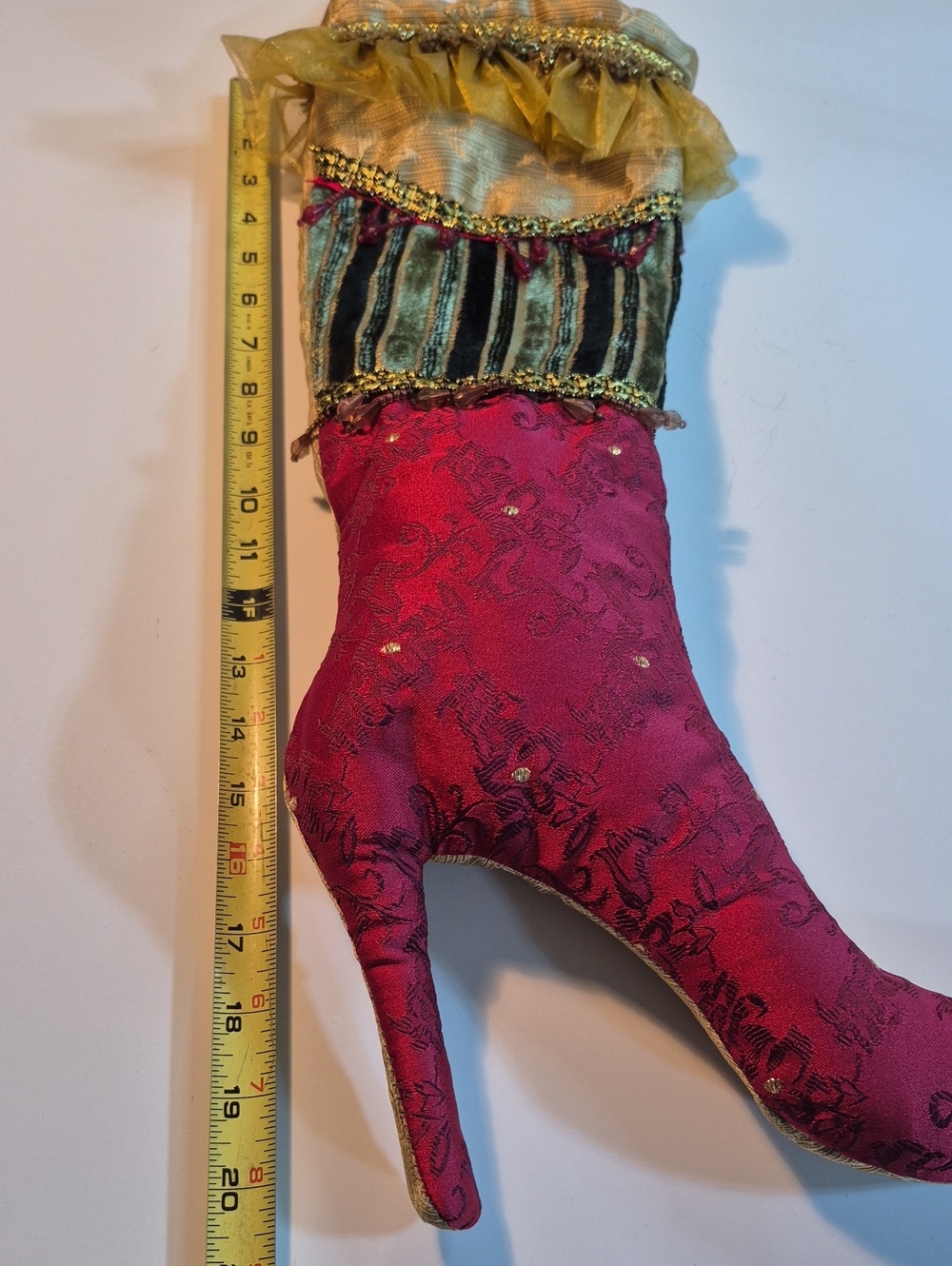 PIER 1 Decorative Fabric Victorian Theme Holiday Christmas Stocking Heeled Boots - Picture 15 of 16